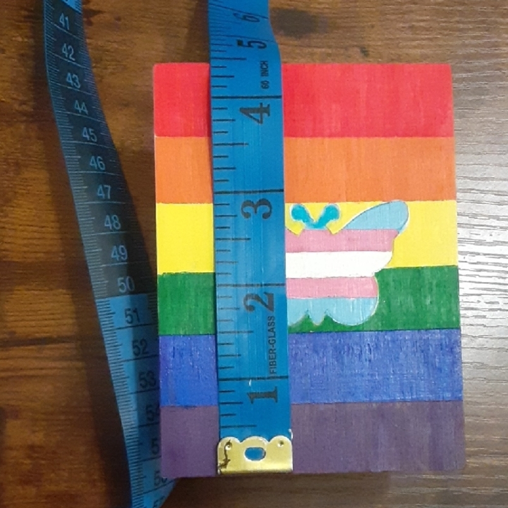 Wooden Trinket Box with Hand-painted Rainbow Stripe and Trans Pride Butterfly - Picture 9 of 10